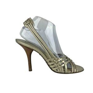 Michael Michael‎ Kors Womens Silver Leather Slip On Slingback Stiletto Heels 9M